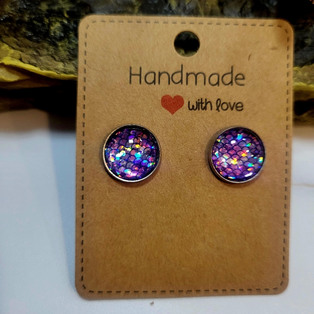 Handmade Mermaid Scale Style Earrings - Iridescent Sparkle